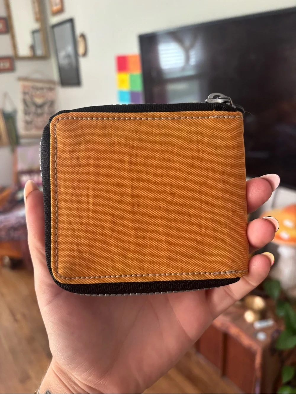 Kipling Two-Tone Orange and Black Zip Wallet
